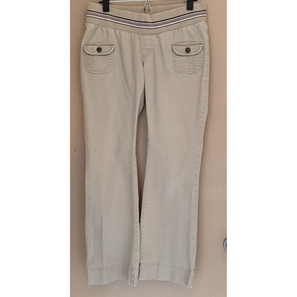 OLD NAVY Maternity Pants Womens SMALL Beige Stretch Low Rise Bootcut Pull-On Y2K